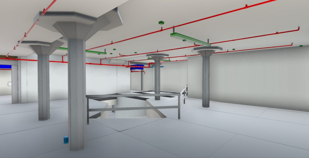 Revit model showing MEP systems from laser scan in Denver basement renovation project